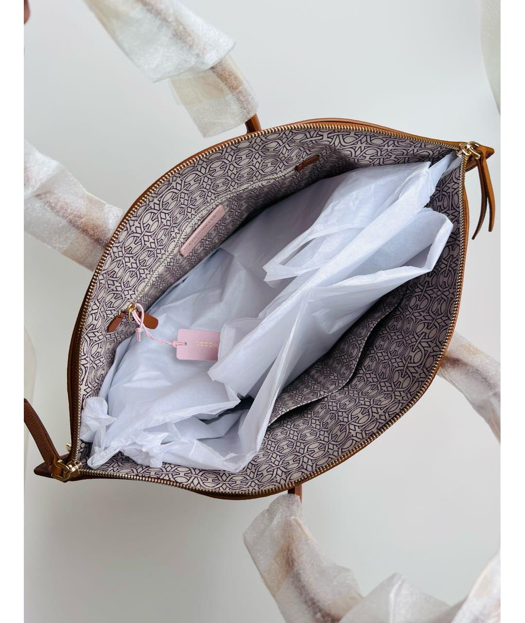 COCCINELLE Коричневая кожаная сумка с короткими ручками, фото 4