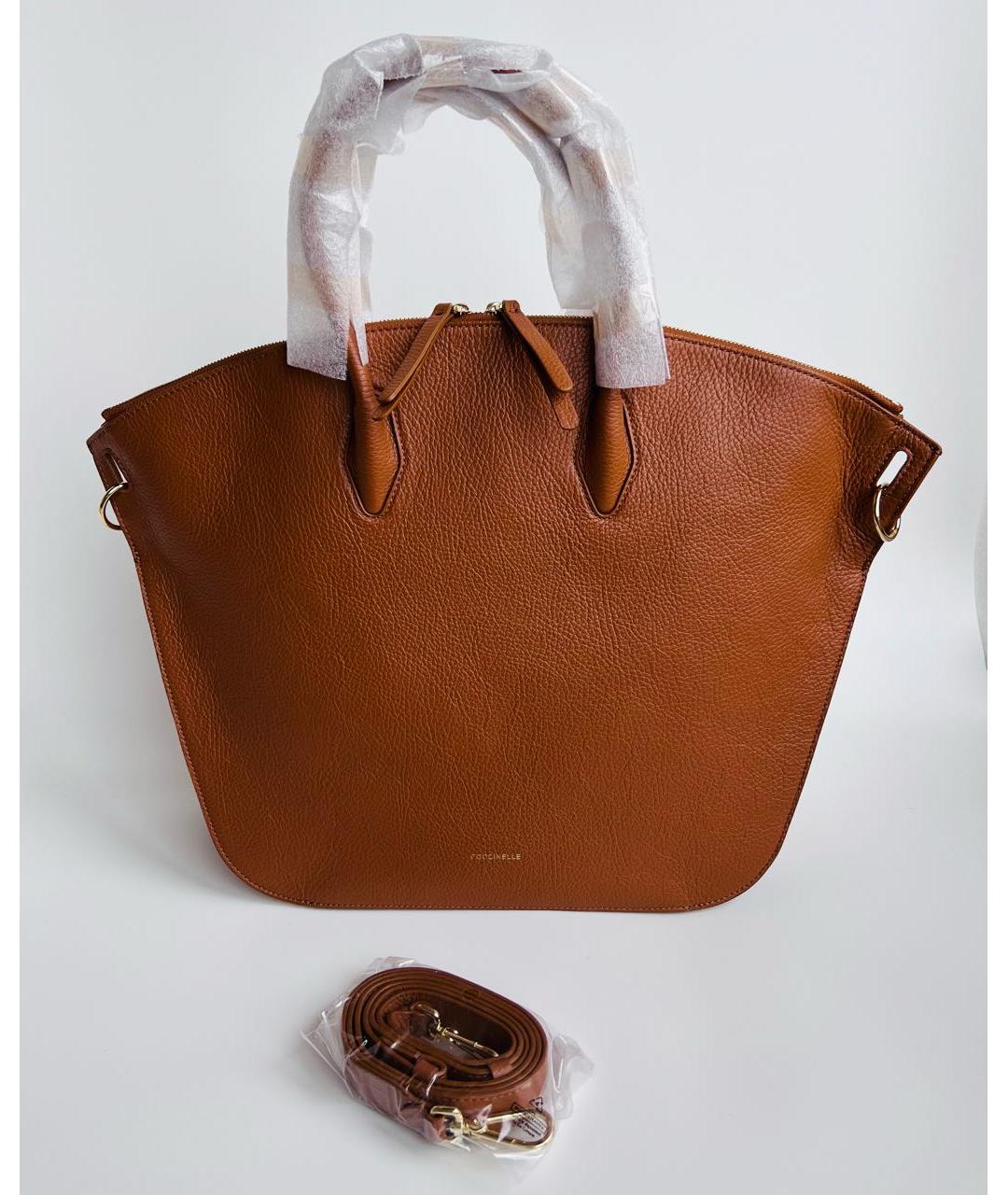 COCCINELLE Коричневая кожаная сумка с короткими ручками, фото 6