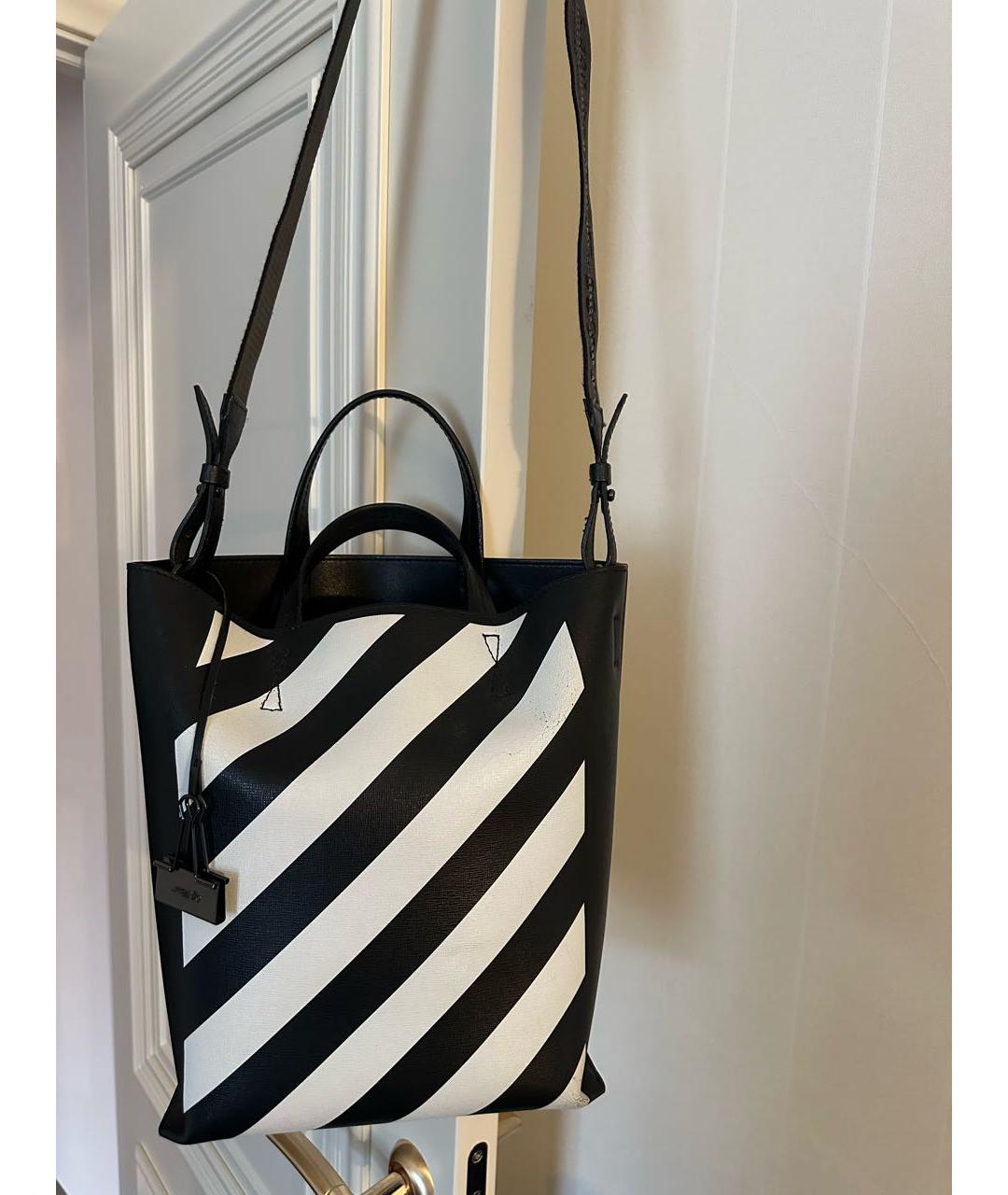 OFF-WHITE Черная кожаная сумка тоут, фото 3