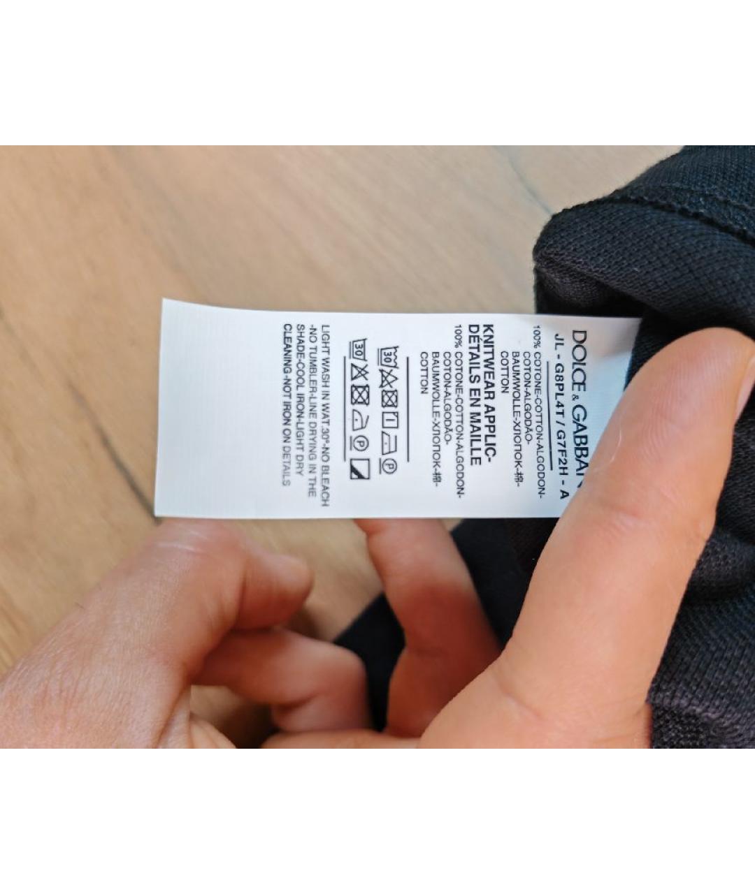 DOLCE&GABBANA Черное хлопковое поло с коротким рукавом, фото 5