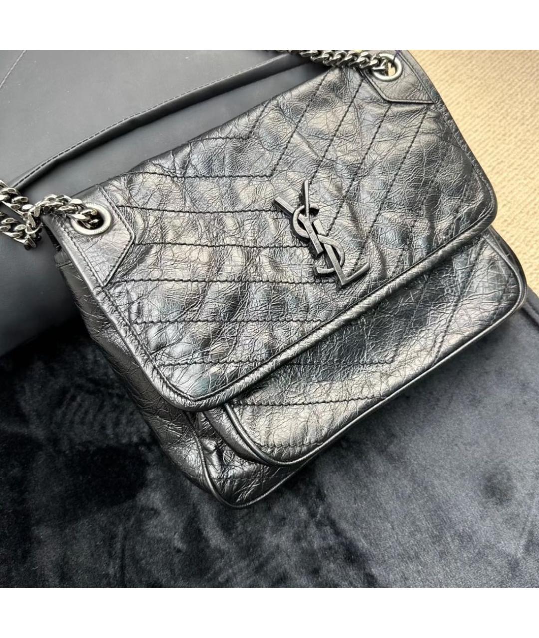 SAINT LAURENT Серая кожаная сумка через плечо, фото 2