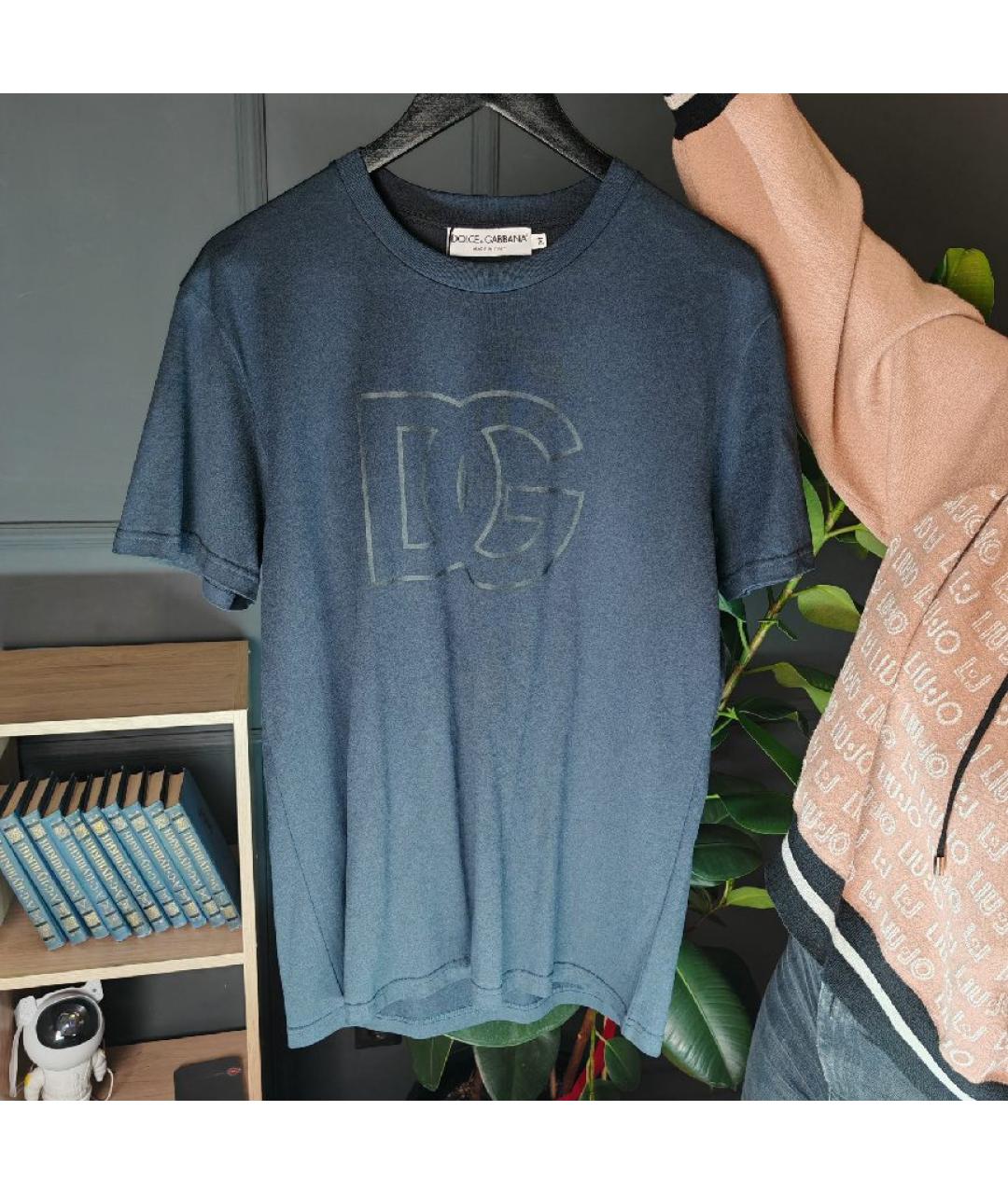 DOLCE&GABBANA Темно-синяя хлопковая футболка, фото 7