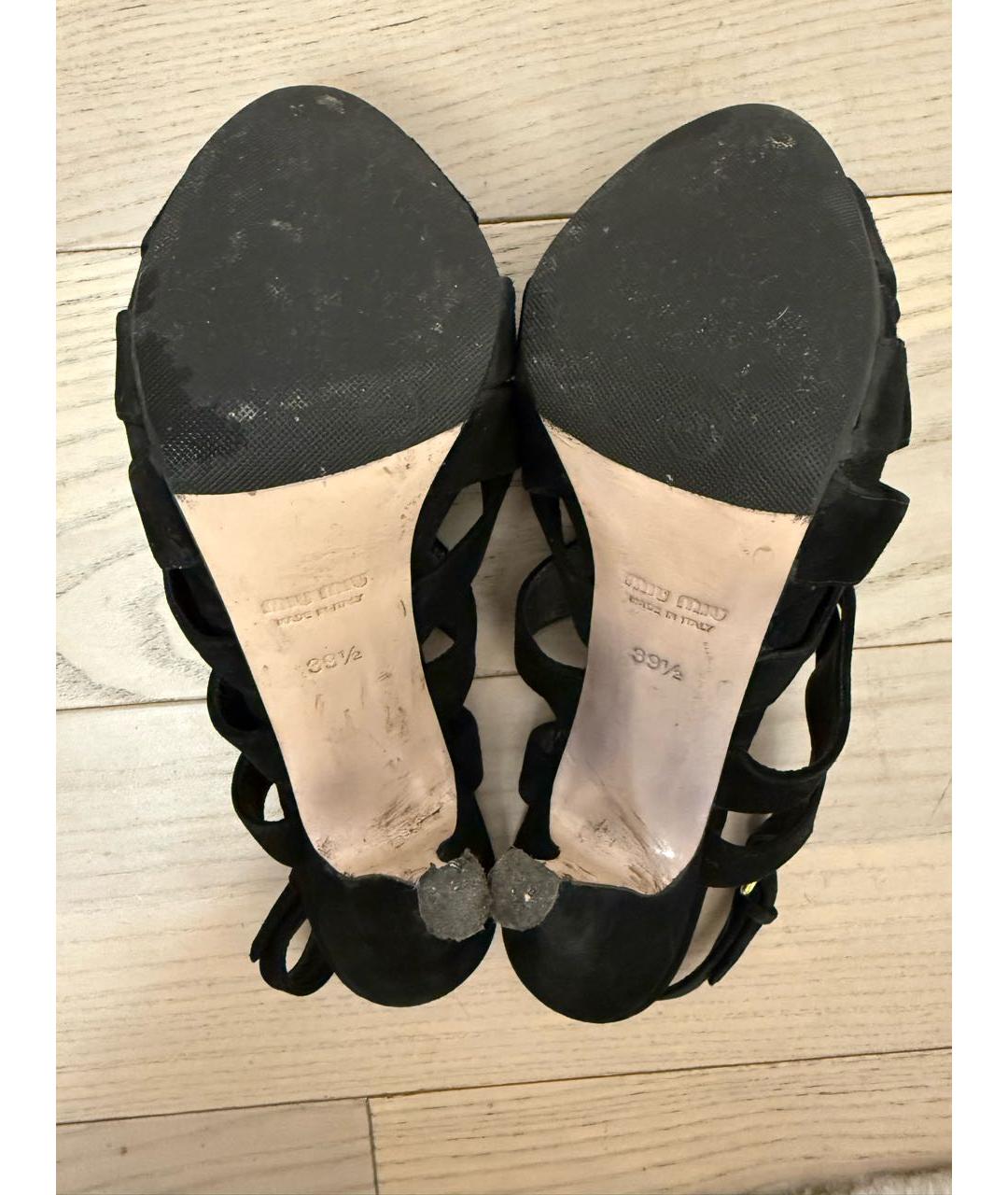MIU MIU Черные замшевые босоножки, фото 3