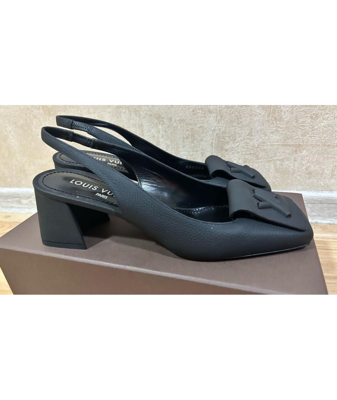LOUIS VUITTON Черные кожаные лодочки на низком каблуке, фото 8