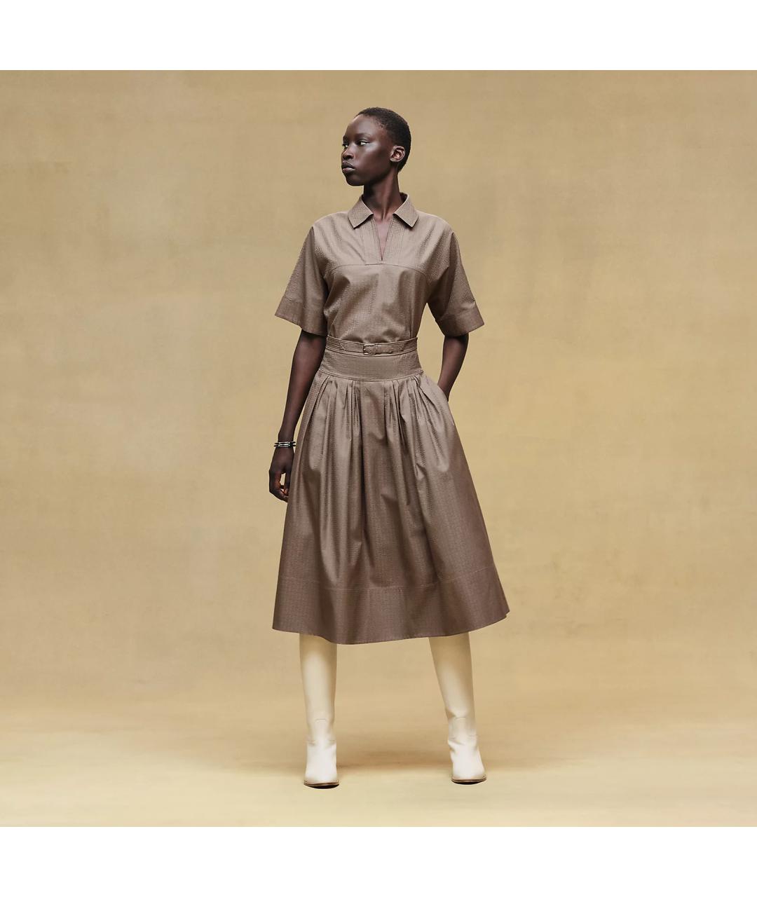 HERMES Бежевая хлопковая юбка макси, фото 6