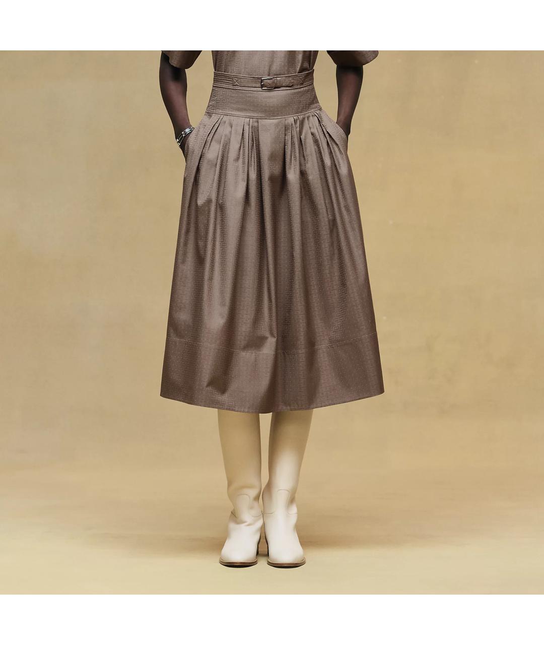 HERMES Бежевая хлопковая юбка макси, фото 3