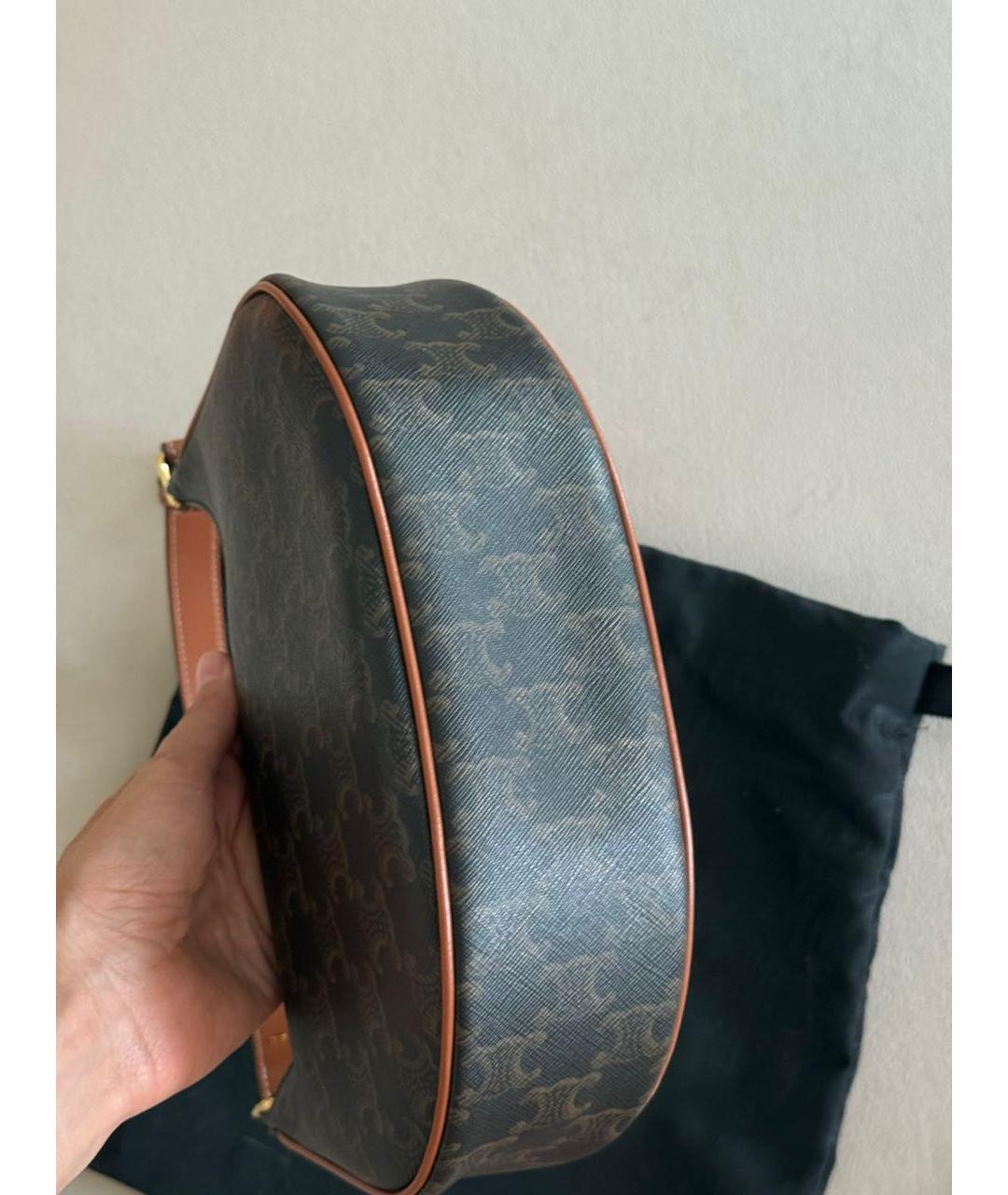 CELINE Коричневая кожаная сумка с короткими ручками, фото 6