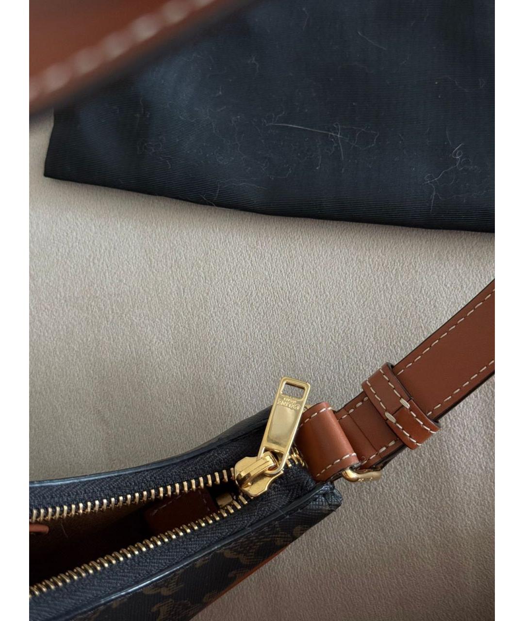 CELINE Коричневая кожаная сумка с короткими ручками, фото 4