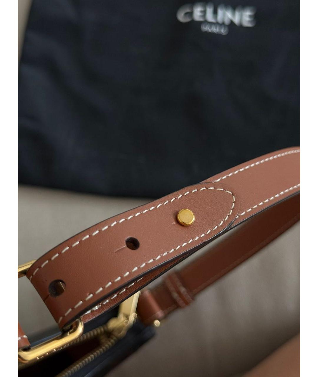 CELINE Коричневая кожаная сумка с короткими ручками, фото 3