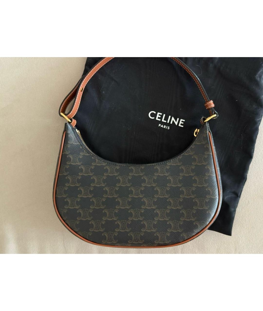 CELINE Коричневая кожаная сумка с короткими ручками, фото 7