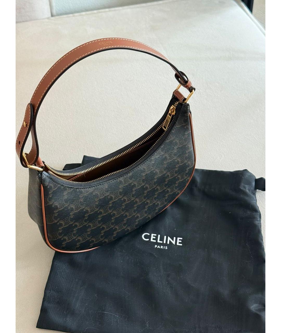 CELINE Коричневая кожаная сумка с короткими ручками, фото 2