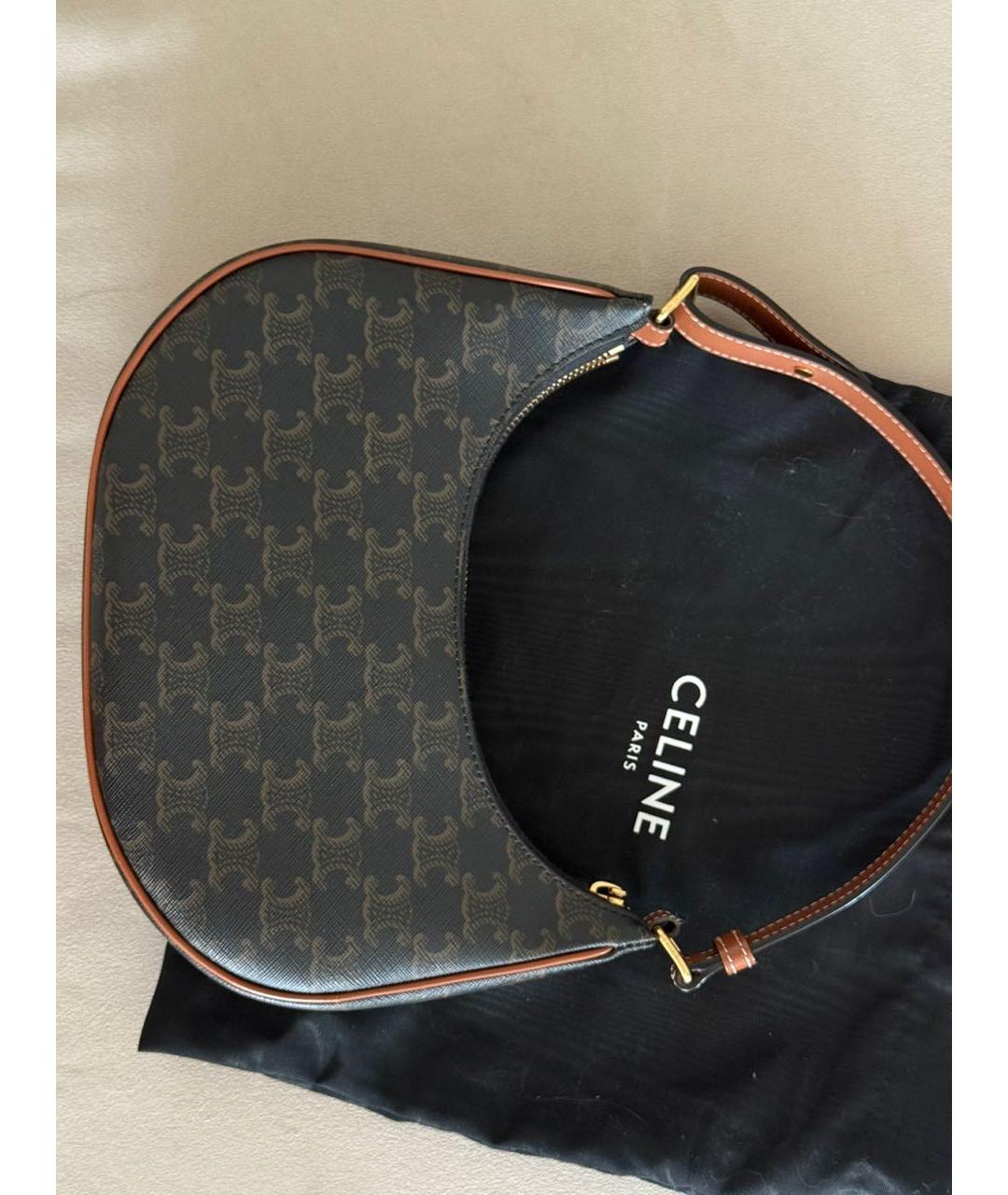 CELINE Коричневая кожаная сумка с короткими ручками, фото 5