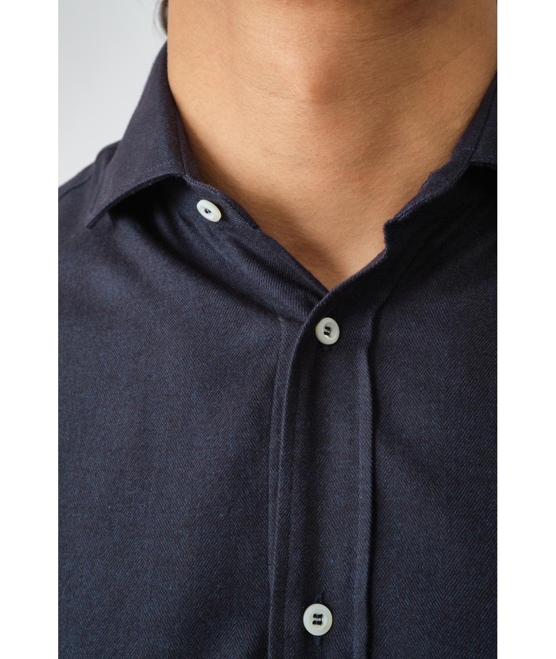 BRUNELLO CUCINELLI Темно-синяя хлопковая классическая рубашка, фото 6