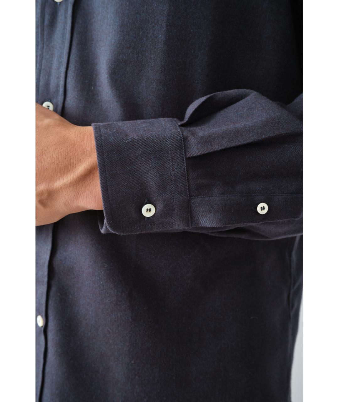 BRUNELLO CUCINELLI Темно-синяя хлопковая классическая рубашка, фото 7