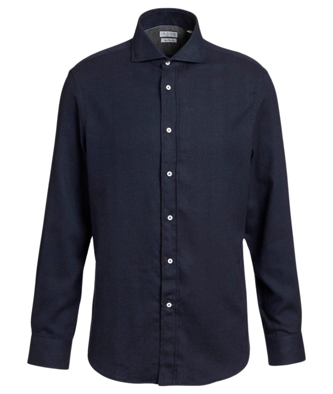 BRUNELLO CUCINELLI Темно-синяя хлопковая классическая рубашка, фото 1