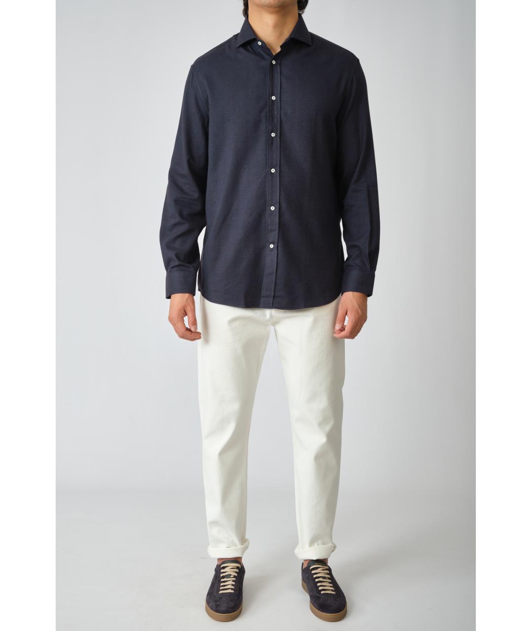 BRUNELLO CUCINELLI Темно-синяя хлопковая классическая рубашка, фото 2