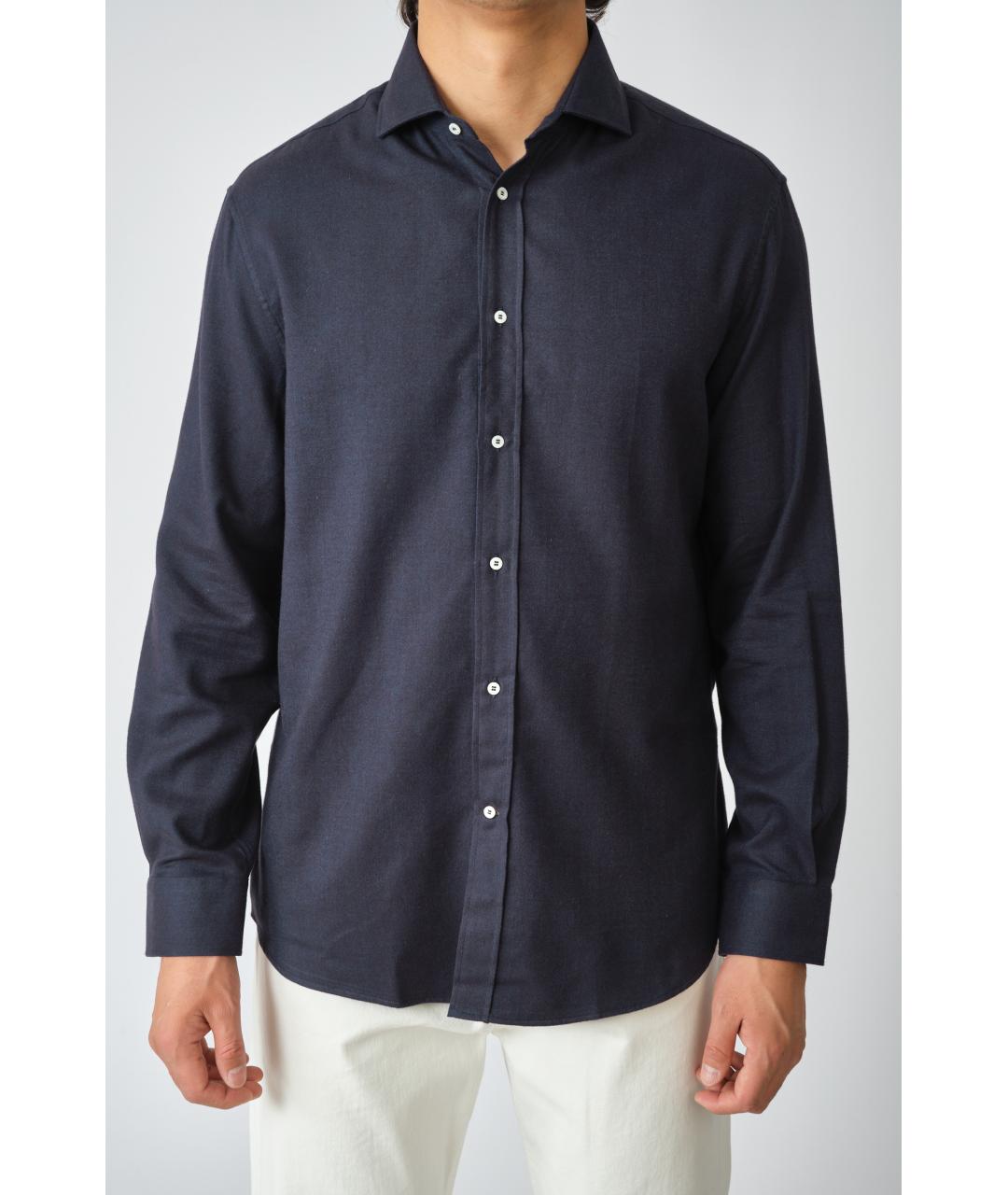 BRUNELLO CUCINELLI Темно-синяя хлопковая классическая рубашка, фото 3