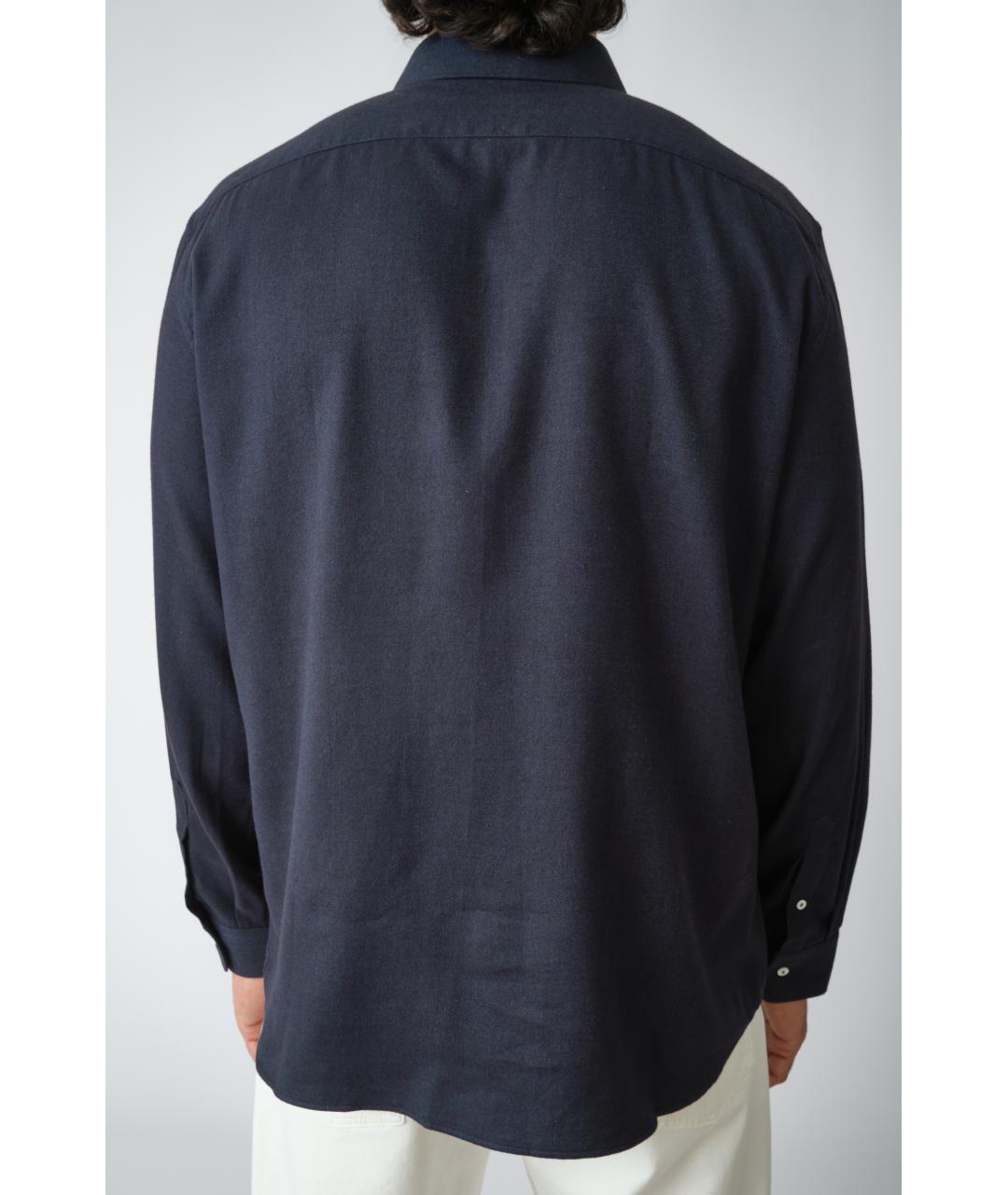 BRUNELLO CUCINELLI Темно-синяя хлопковая классическая рубашка, фото 5