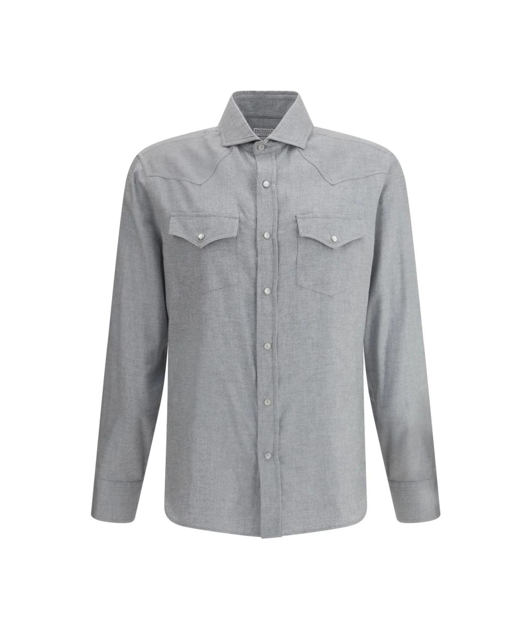 BRUNELLO CUCINELLI Серая хлопковая кэжуал рубашка, фото 1