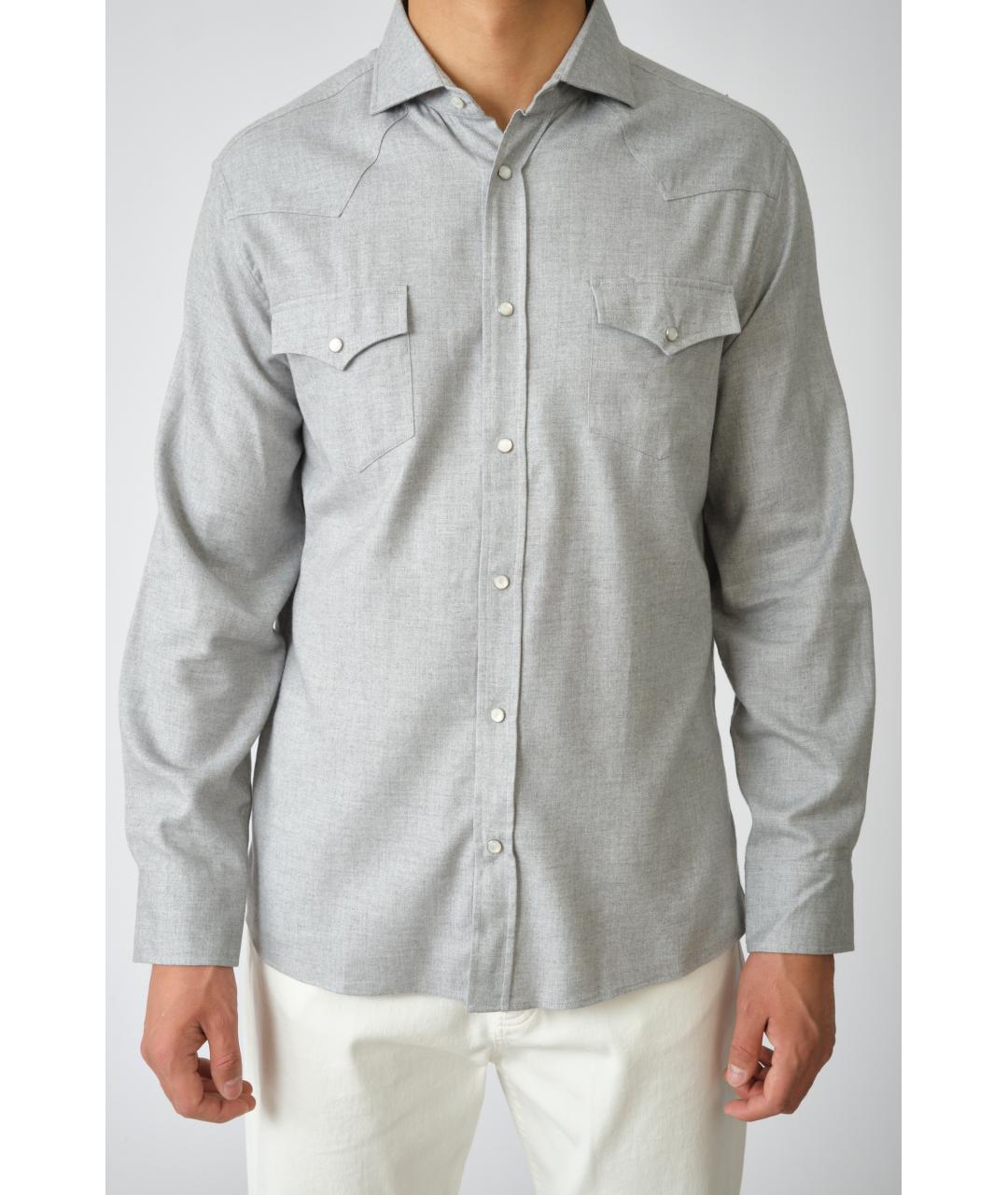 BRUNELLO CUCINELLI Серая хлопковая кэжуал рубашка, фото 3