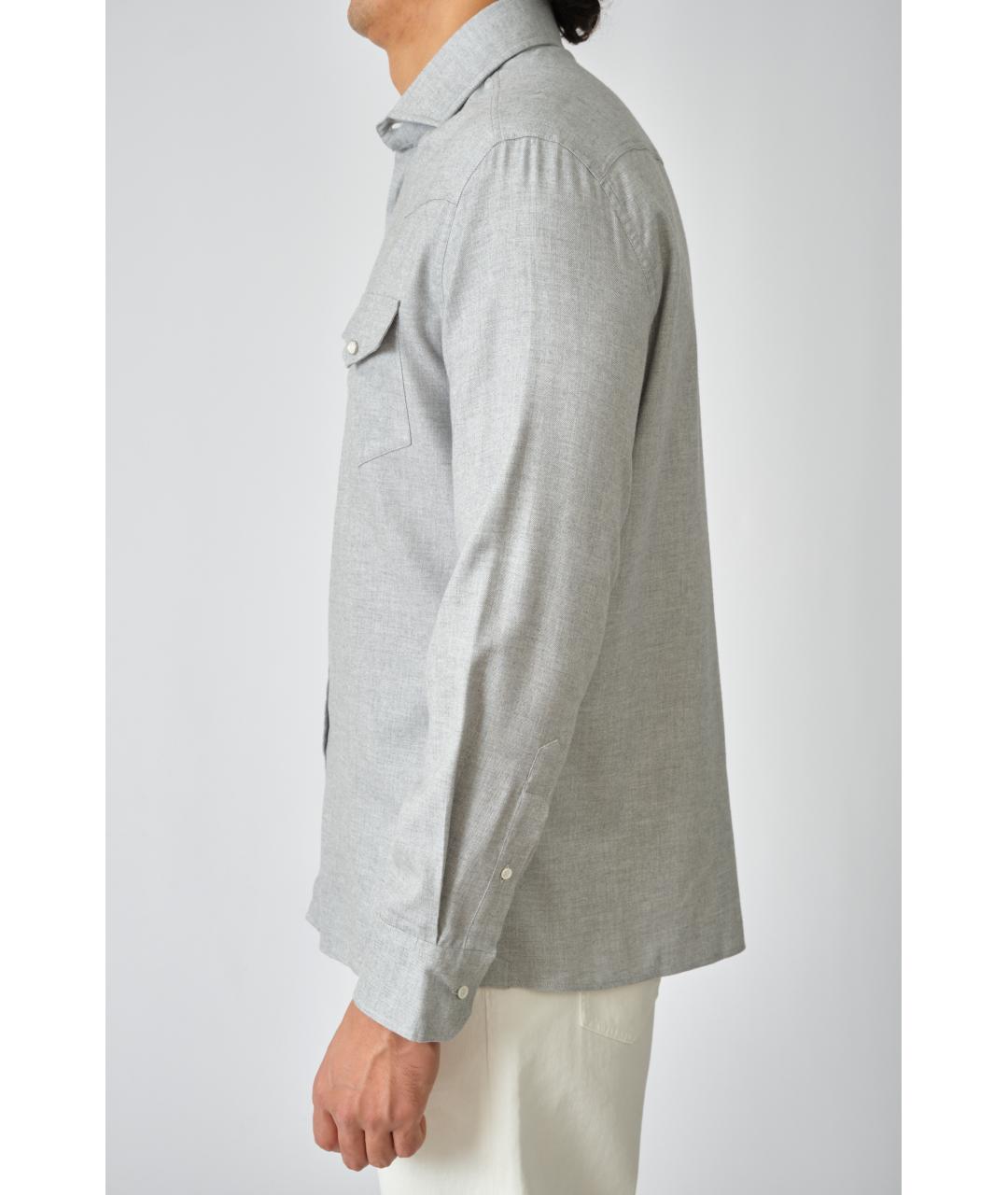 BRUNELLO CUCINELLI Серая хлопковая кэжуал рубашка, фото 4