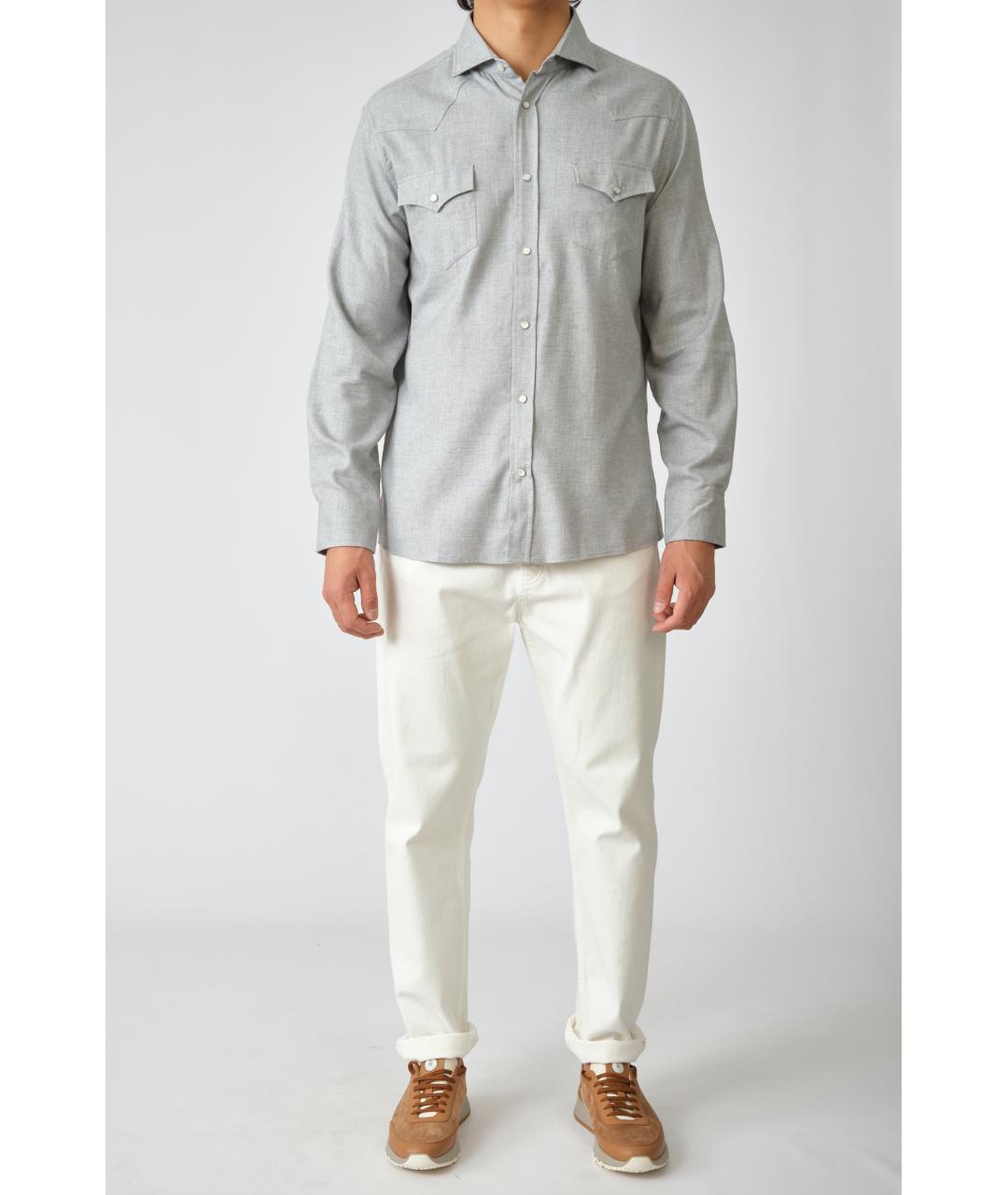 BRUNELLO CUCINELLI Серая хлопковая кэжуал рубашка, фото 2