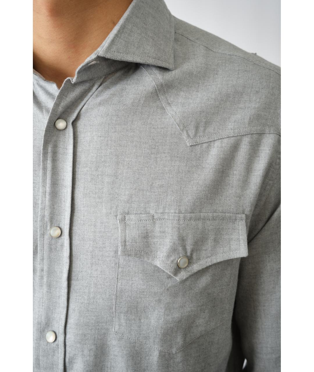 BRUNELLO CUCINELLI Серая хлопковая кэжуал рубашка, фото 6