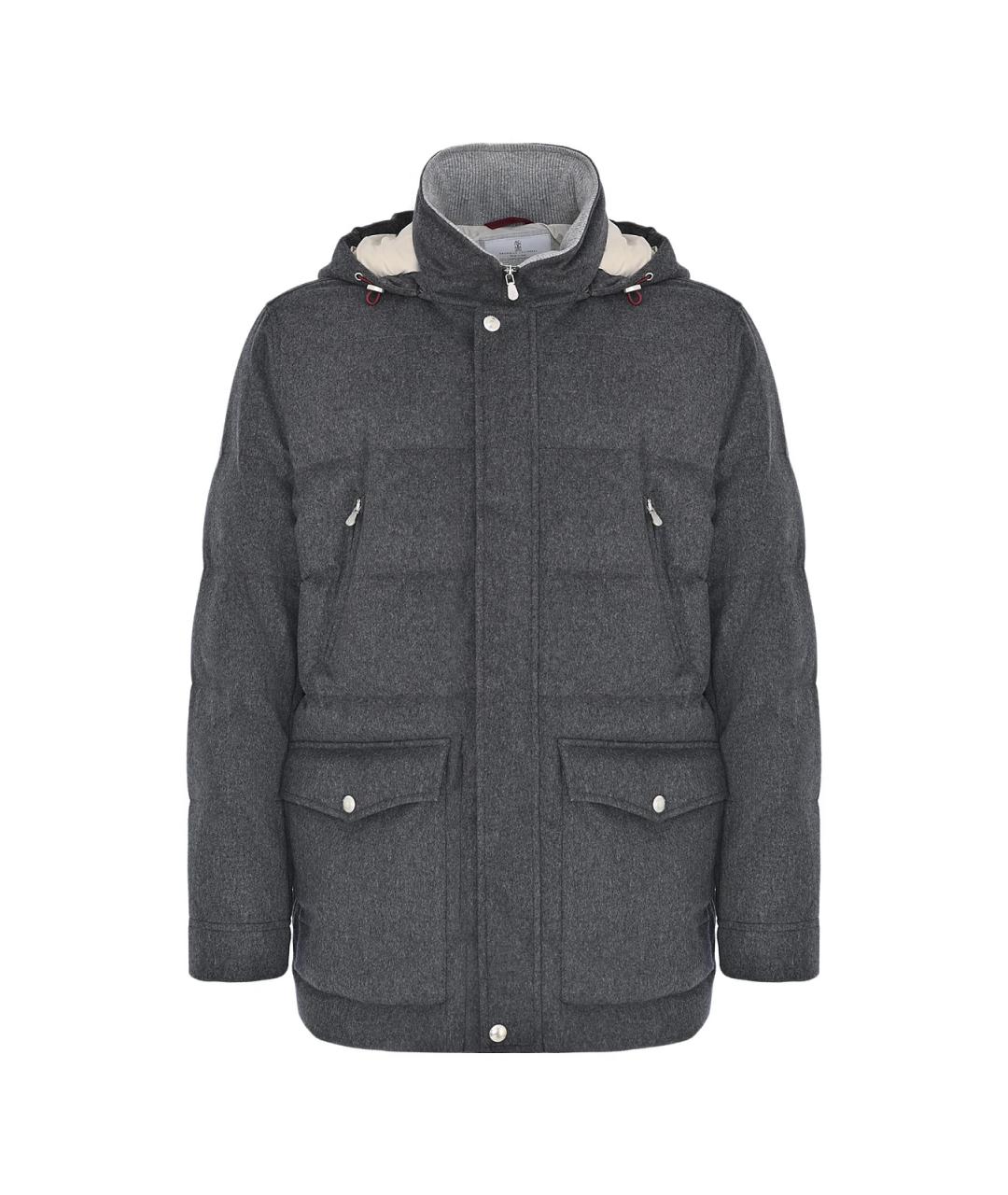 BRUNELLO CUCINELLI Серый шерстяной пуховик, фото 1