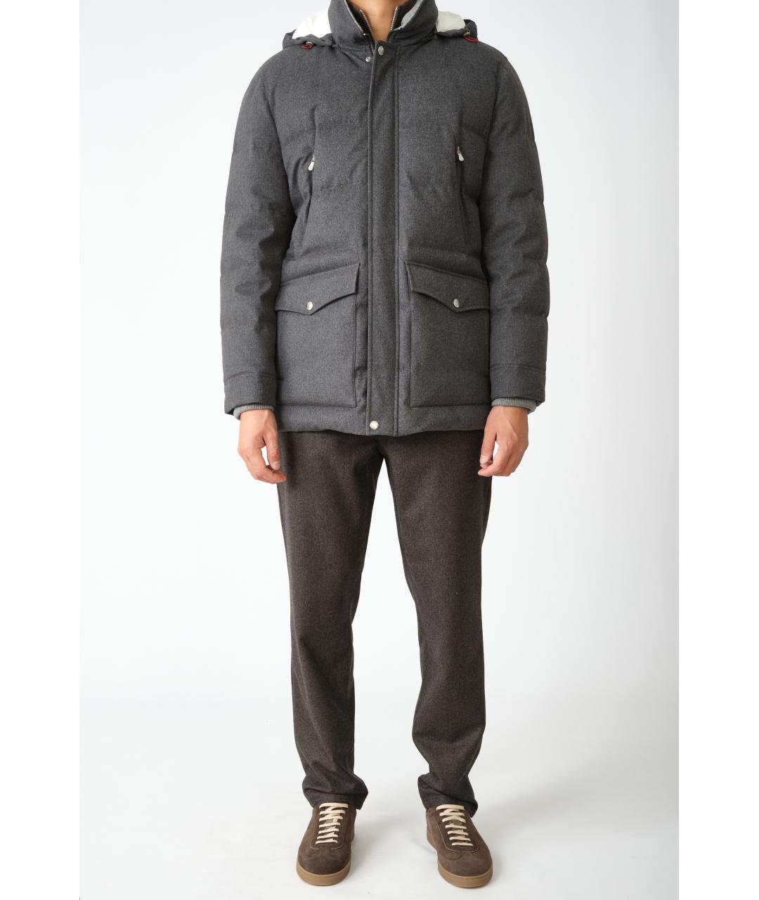 BRUNELLO CUCINELLI Серый шерстяной пуховик, фото 2