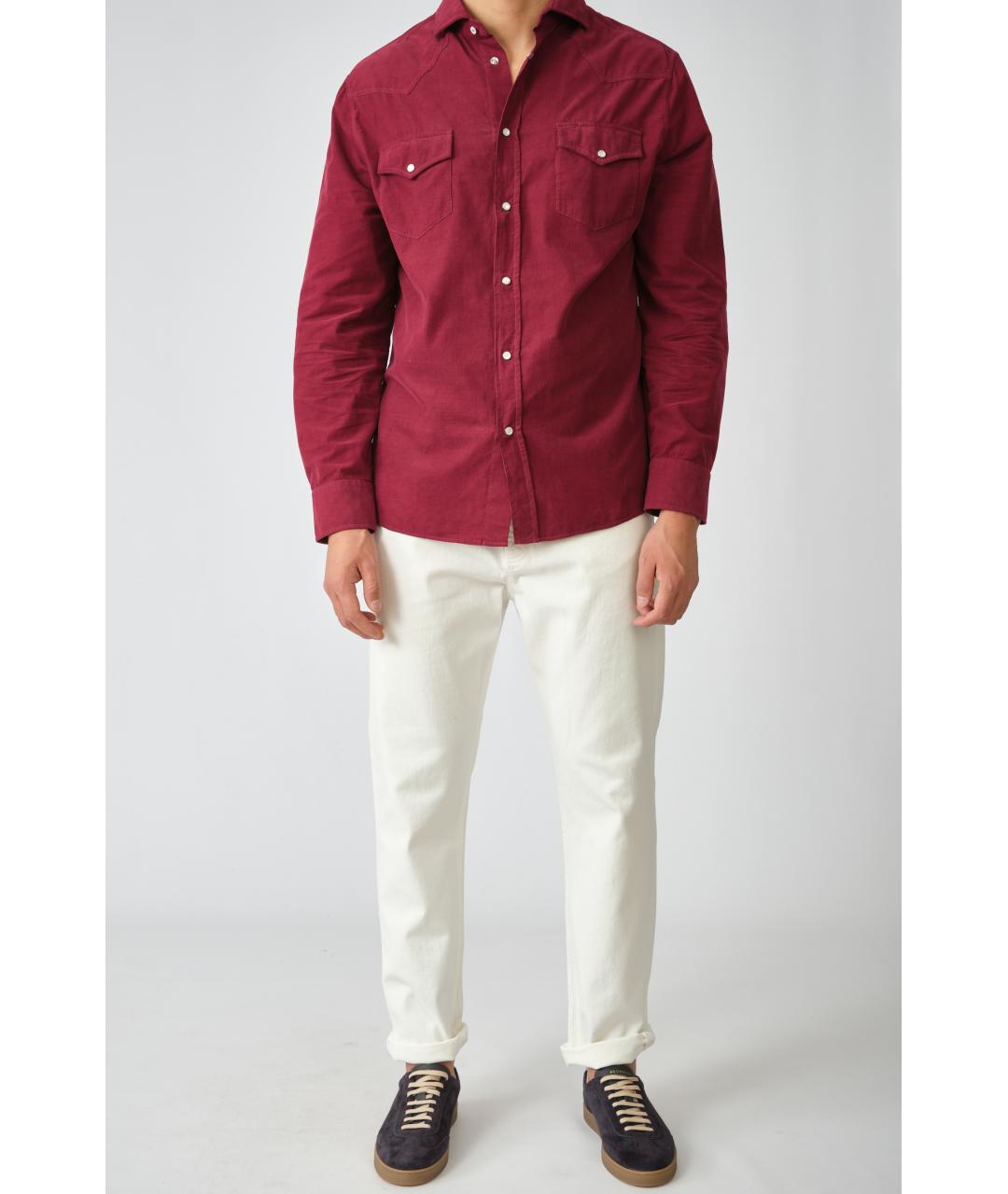 BRUNELLO CUCINELLI Бордовая хлопковая кэжуал рубашка, фото 2