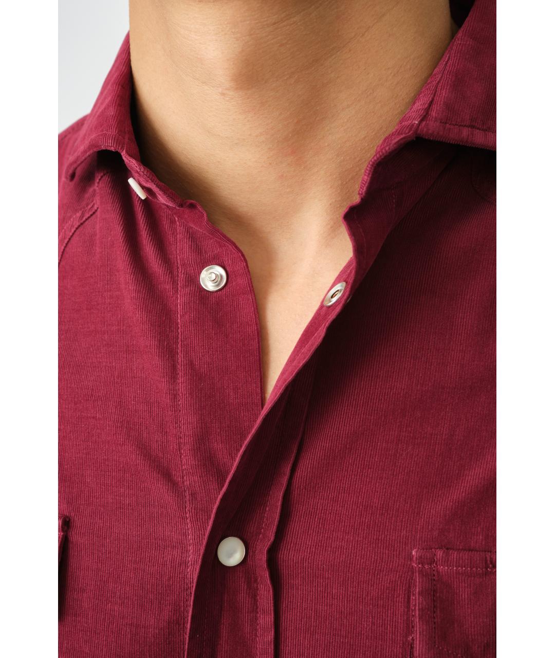 BRUNELLO CUCINELLI Бордовая хлопковая кэжуал рубашка, фото 8