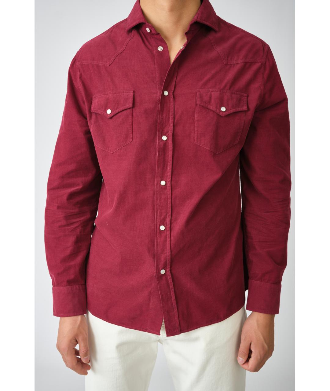BRUNELLO CUCINELLI Бордовая хлопковая кэжуал рубашка, фото 3