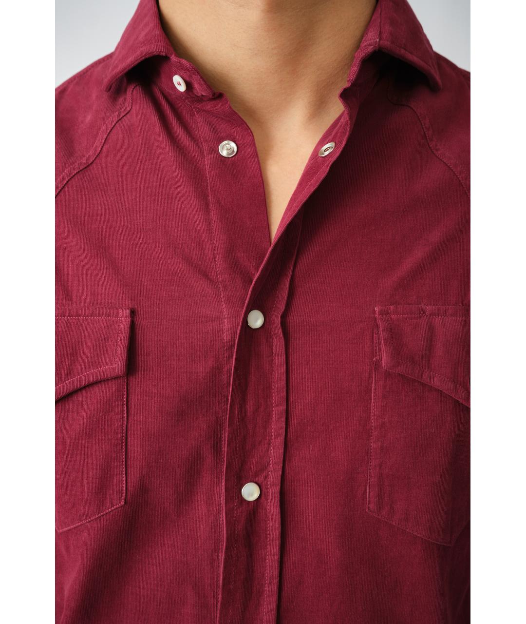 BRUNELLO CUCINELLI Бордовая хлопковая кэжуал рубашка, фото 7