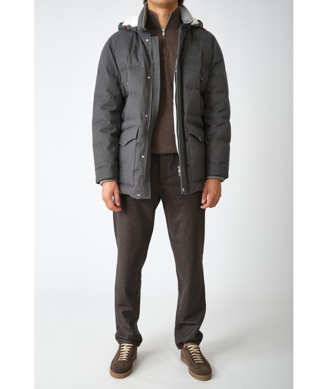 BRUNELLO CUCINELLI Коричневые шерстяные классические брюки, фото 8