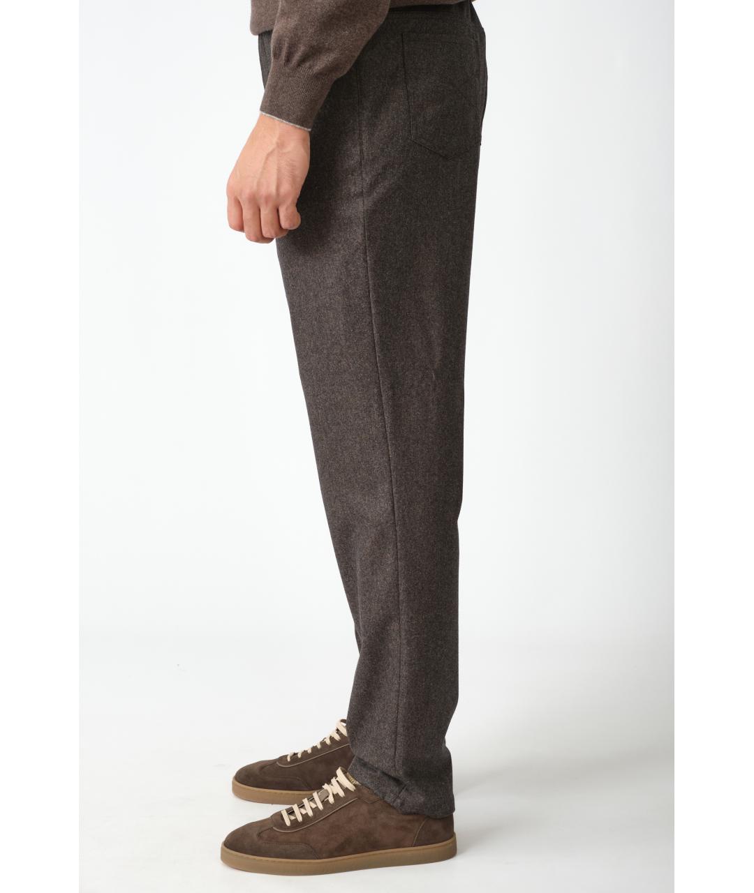BRUNELLO CUCINELLI Коричневые шерстяные классические брюки, фото 3