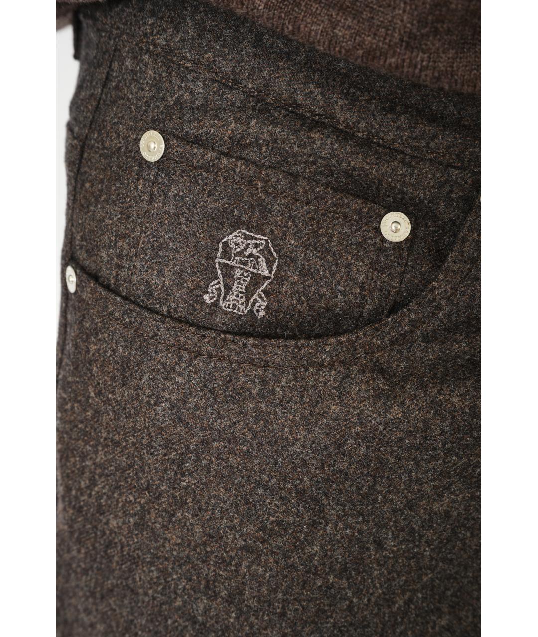 BRUNELLO CUCINELLI Коричневые шерстяные классические брюки, фото 5