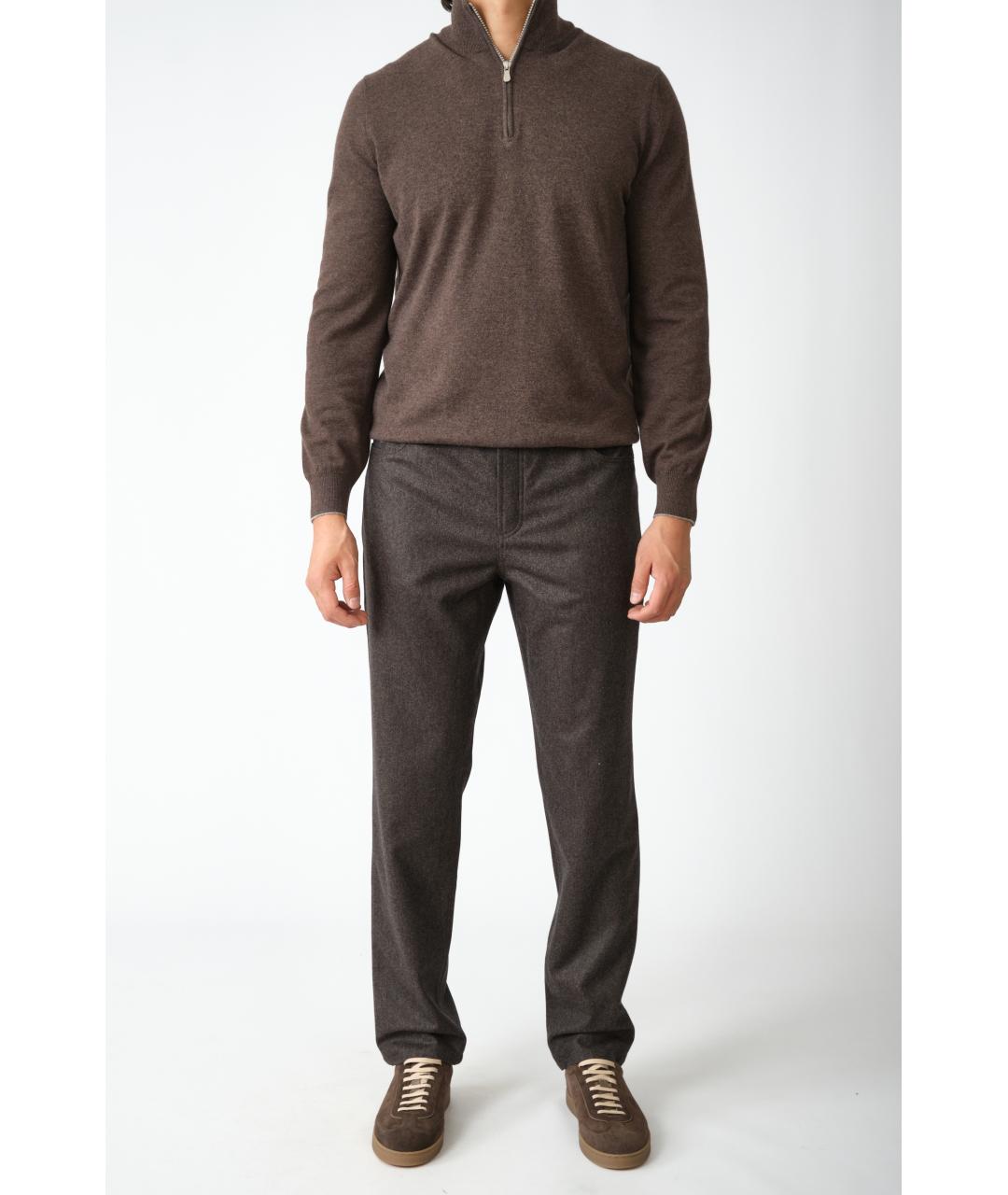 BRUNELLO CUCINELLI Коричневые шерстяные классические брюки, фото 6