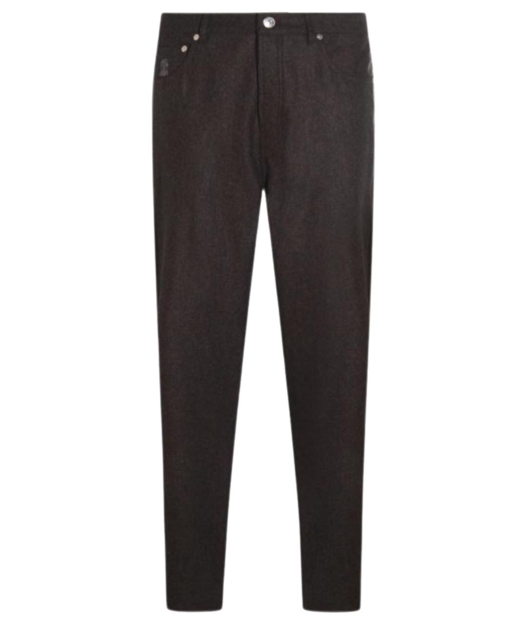 BRUNELLO CUCINELLI Коричневые шерстяные классические брюки, фото 1
