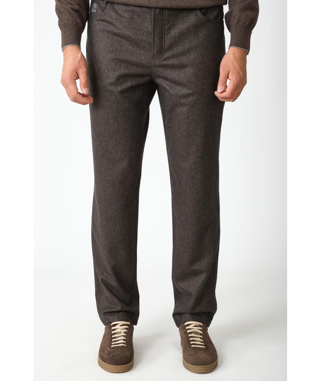 BRUNELLO CUCINELLI Коричневые шерстяные классические брюки, фото 2