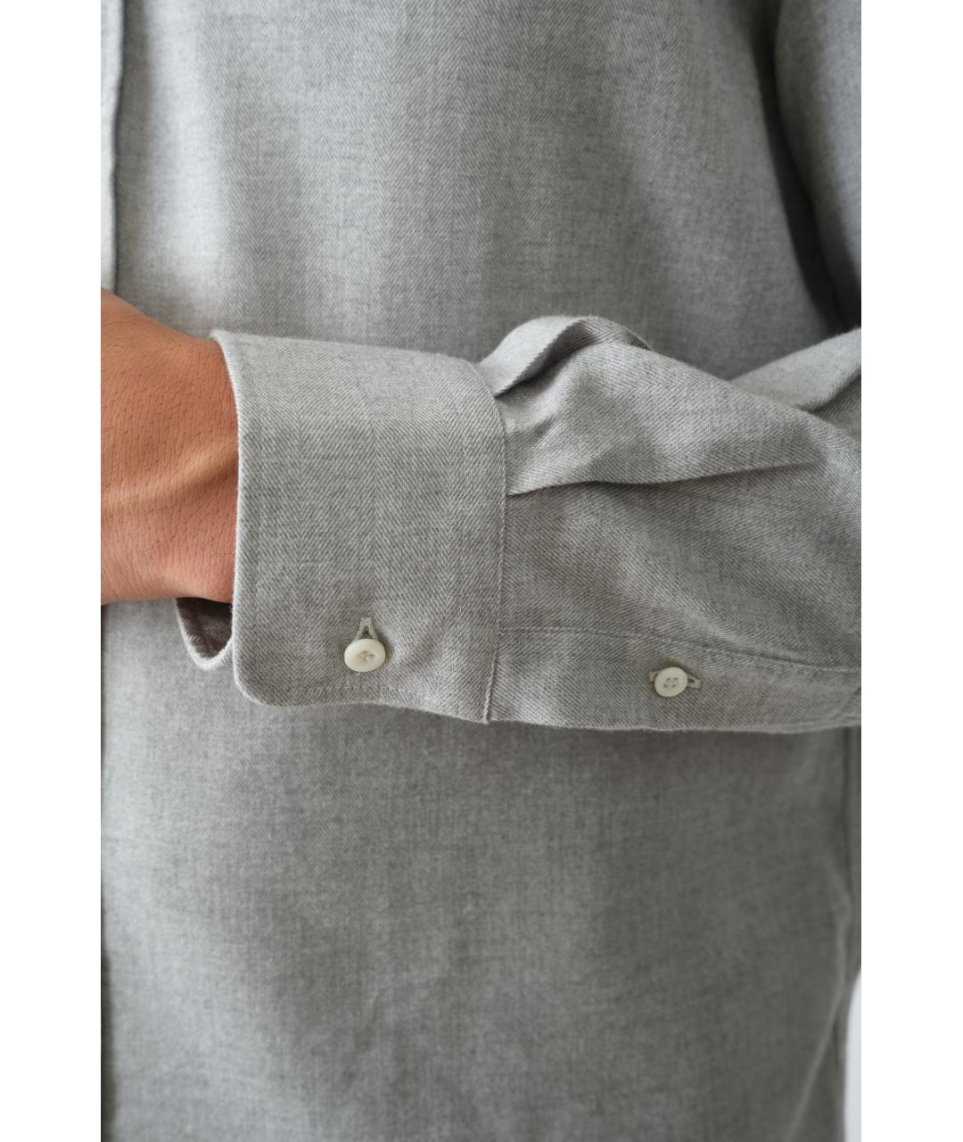 BRUNELLO CUCINELLI Серая хлопковая классическая рубашка, фото 7