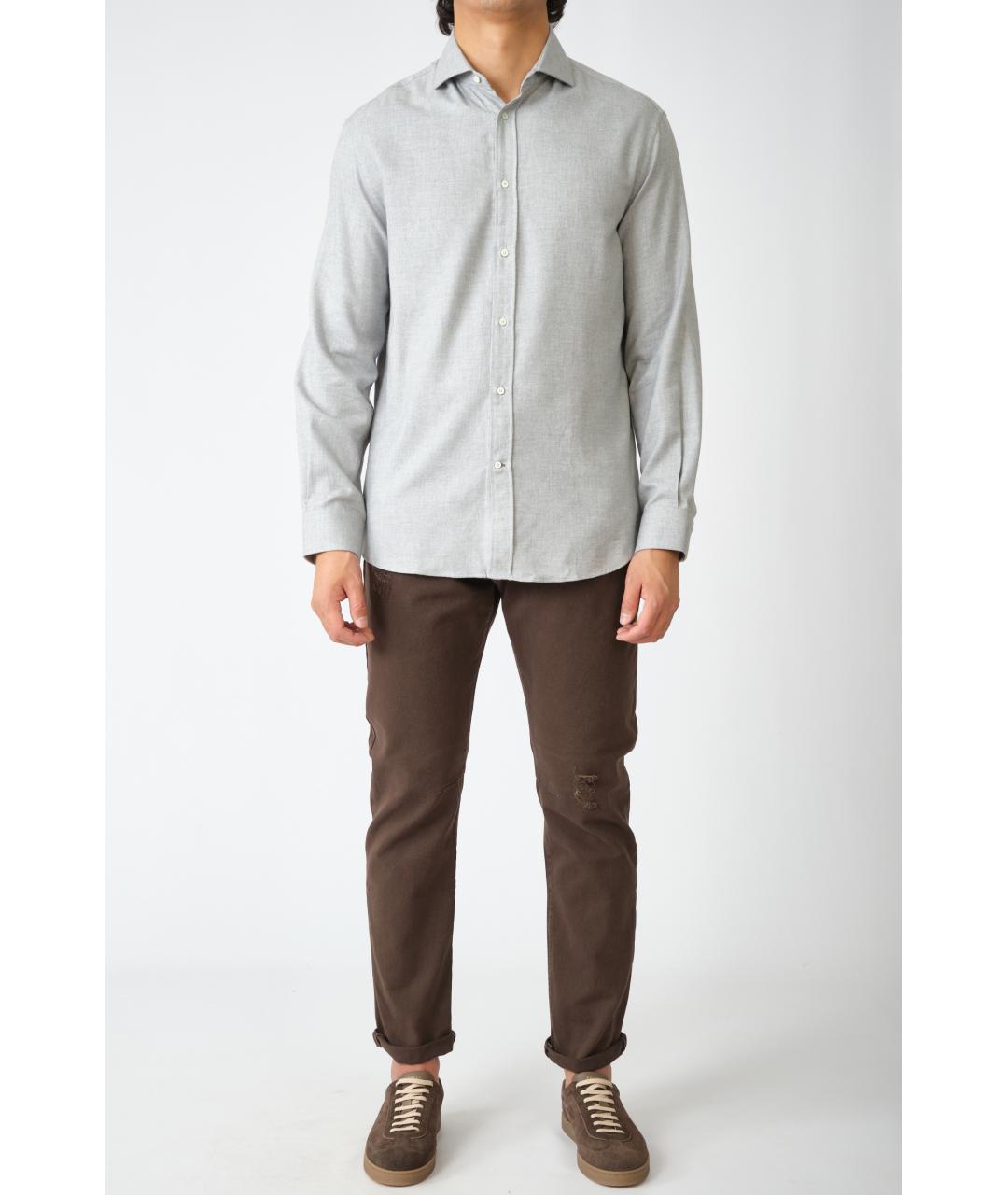 BRUNELLO CUCINELLI Серая хлопковая классическая рубашка, фото 2