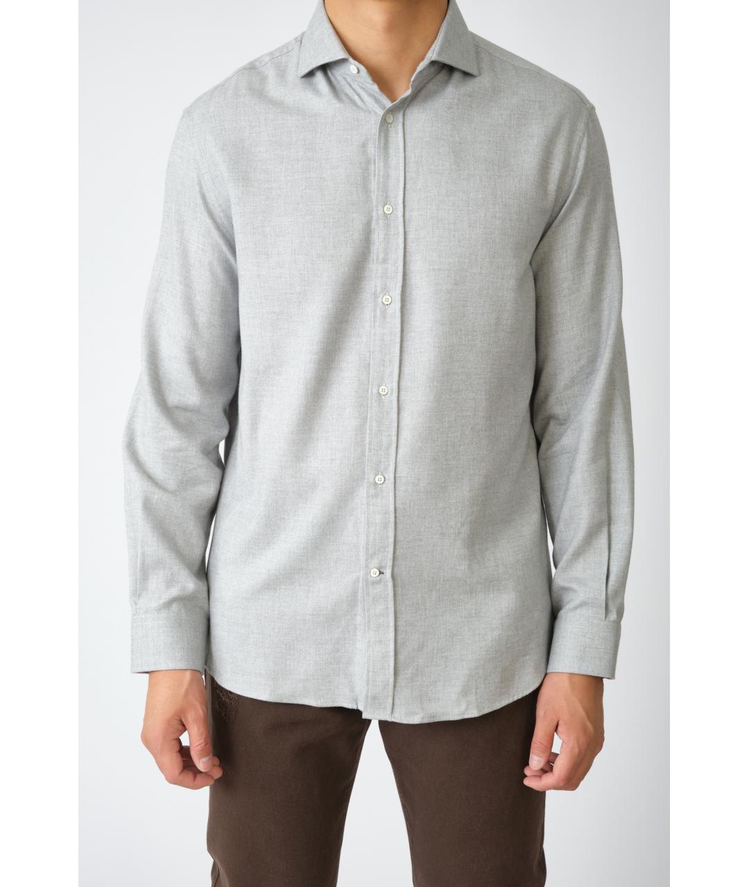 BRUNELLO CUCINELLI Серая хлопковая классическая рубашка, фото 3