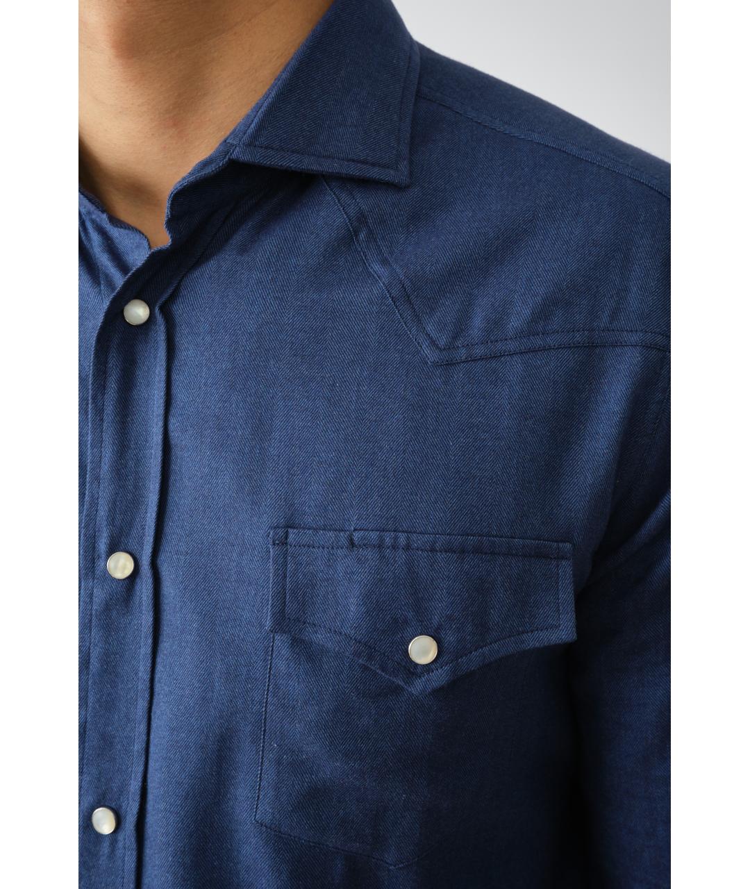 BRUNELLO CUCINELLI Темно-синяя хлопковая кэжуал рубашка, фото 7