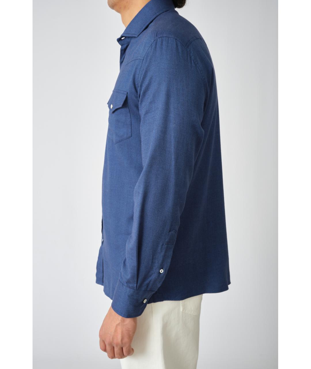 BRUNELLO CUCINELLI Темно-синяя хлопковая кэжуал рубашка, фото 4