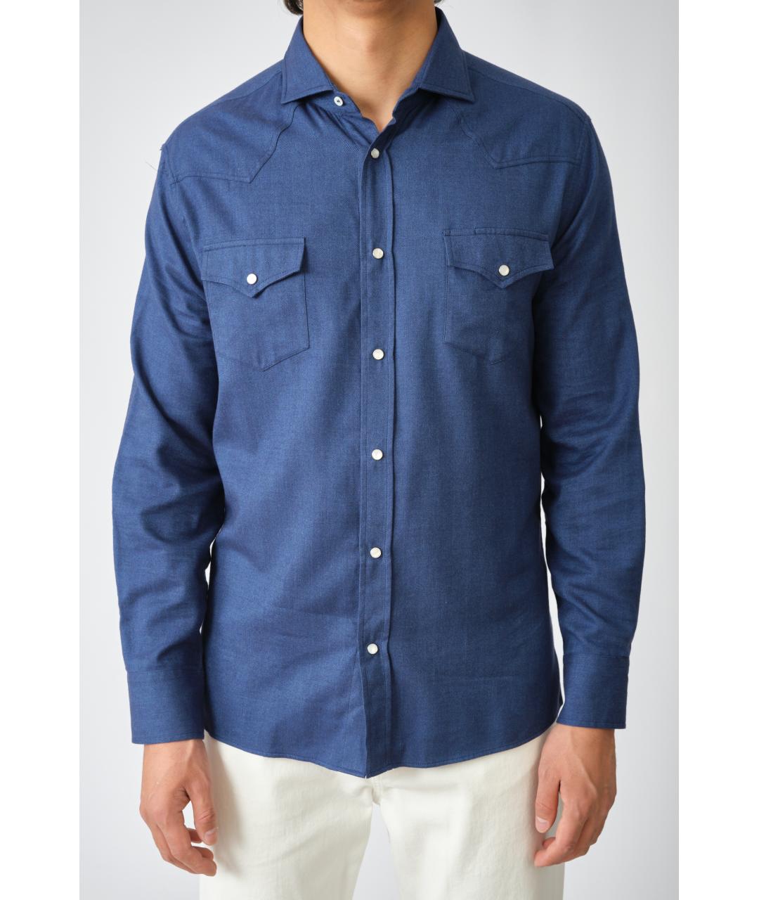 BRUNELLO CUCINELLI Темно-синяя хлопковая кэжуал рубашка, фото 3