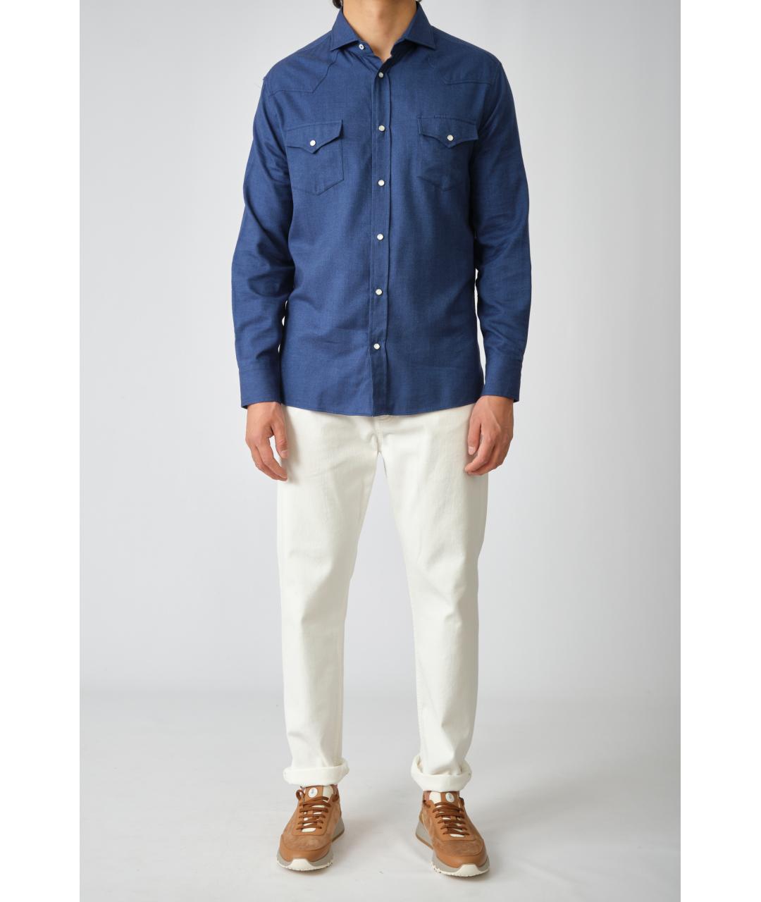 BRUNELLO CUCINELLI Темно-синяя хлопковая кэжуал рубашка, фото 2