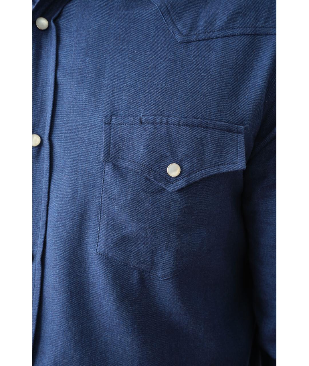 BRUNELLO CUCINELLI Темно-синяя хлопковая кэжуал рубашка, фото 6