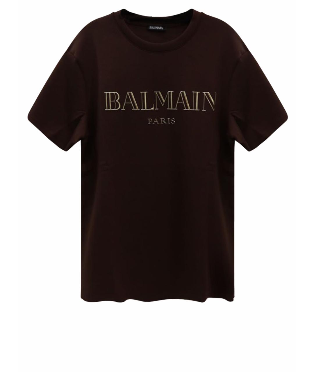 BALMAIN Коричневая хлопко-эластановая футболка, фото 4