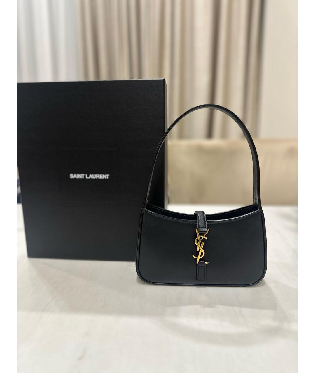 SAINT LAURENT Черная кожаная сумка с короткими ручками, фото 5