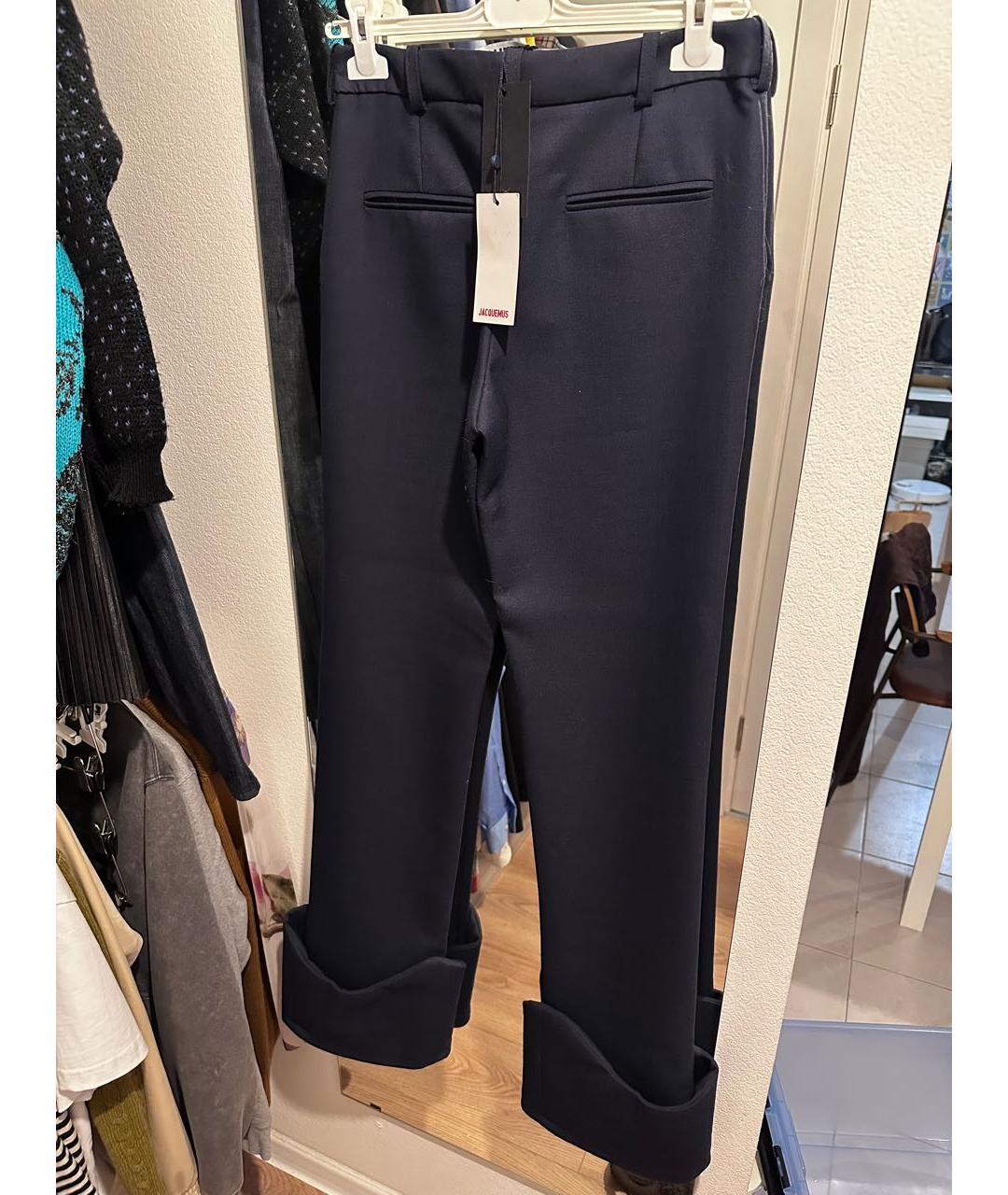 JACQUEMUS Темно-синие шерстяные прямые брюки, фото 2